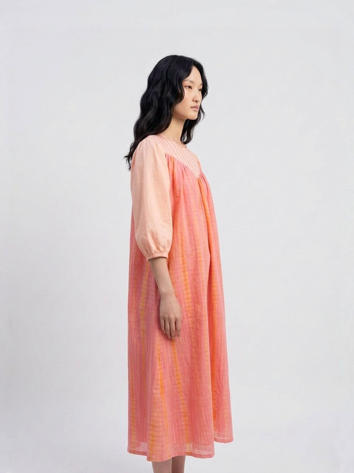 Tie Dye Yoke Dress (Coral) - Image 3