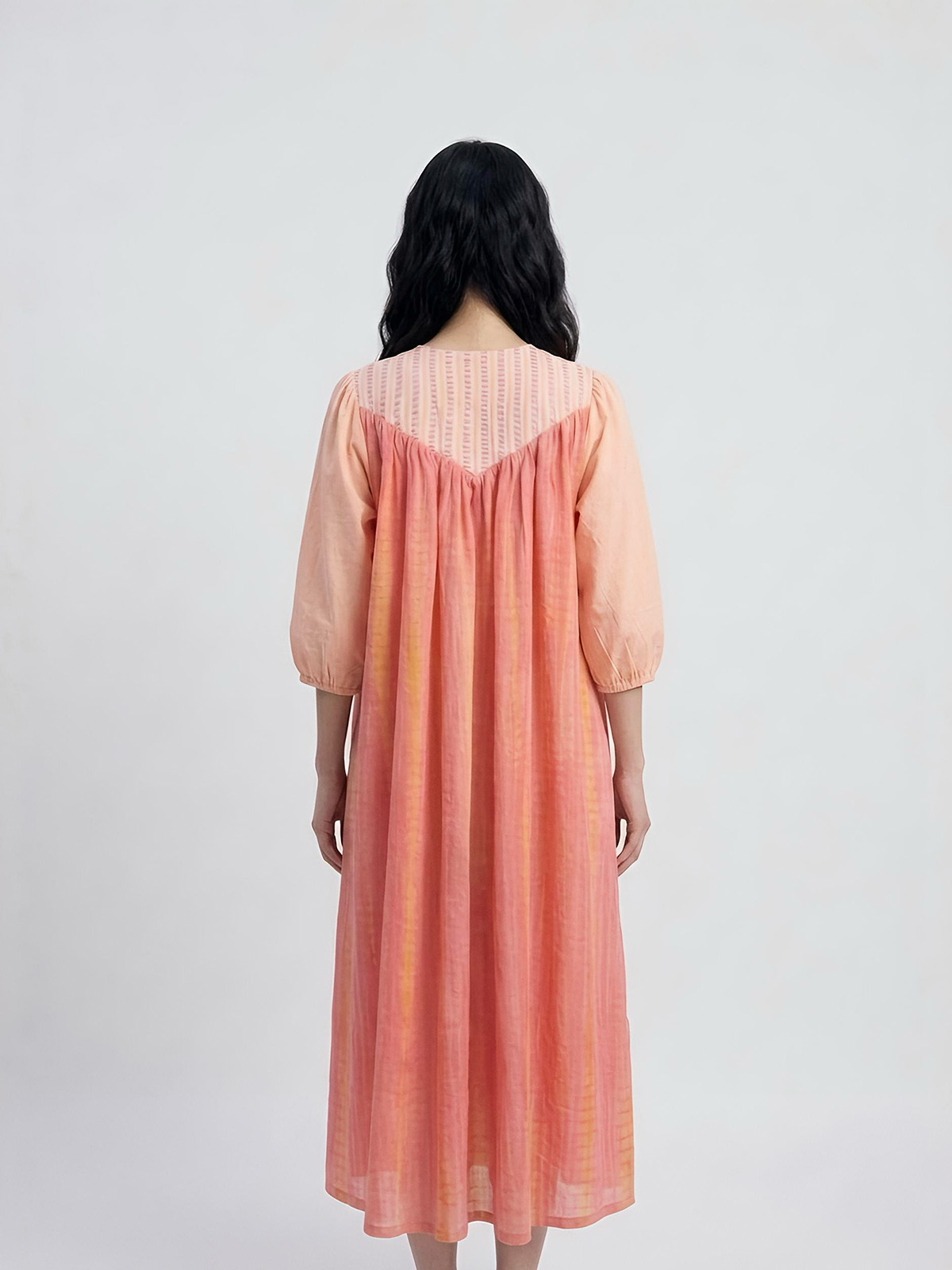 Tie Dye Yoke Dress (Coral) - Image 4
