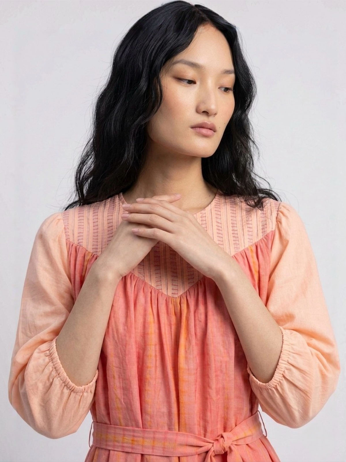 Tie Dye Yoke Dress (Coral) - Image 6